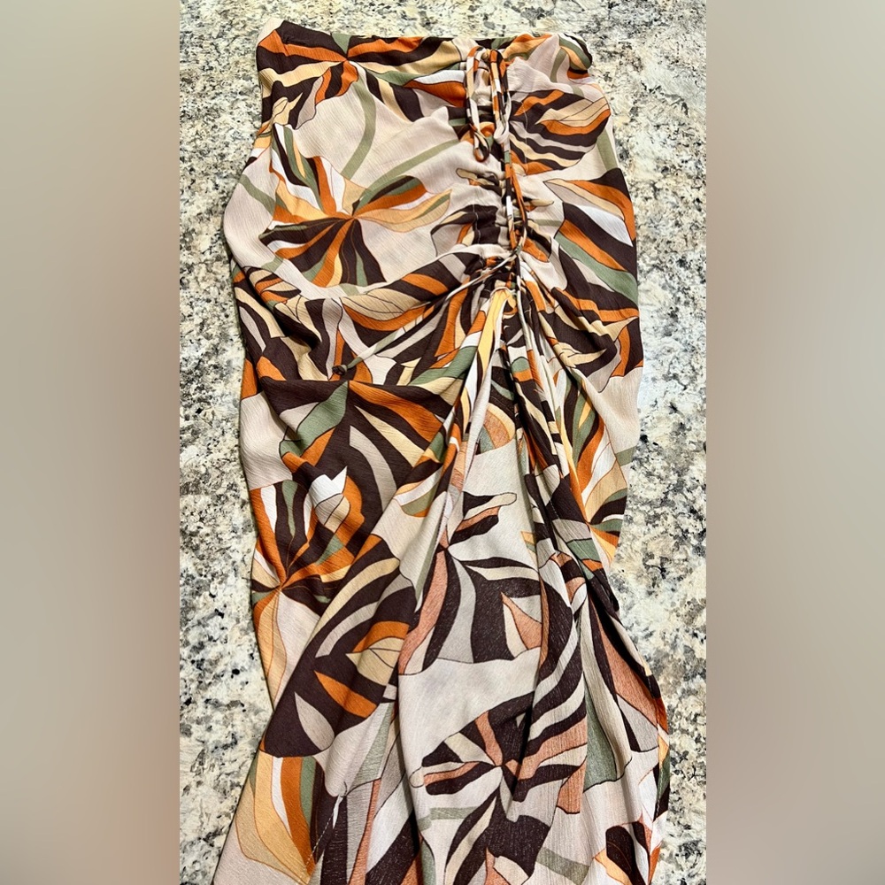 Tropical Print Ruched Skirt, can be used as a cover-up too